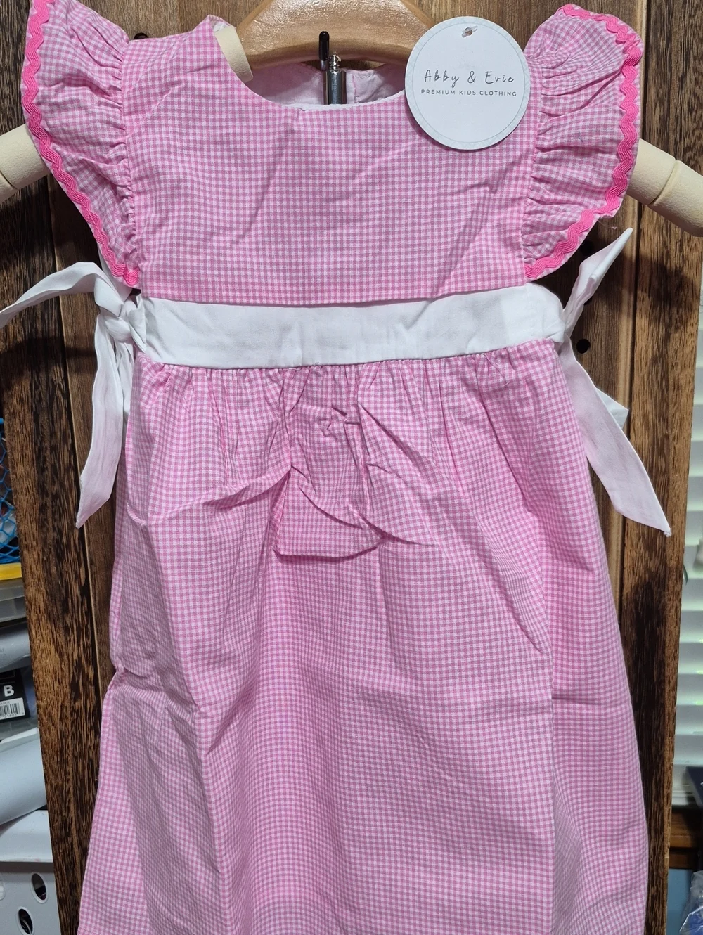 Abby & Evie Pink Gingham Girls' Casual Dress with White Sash